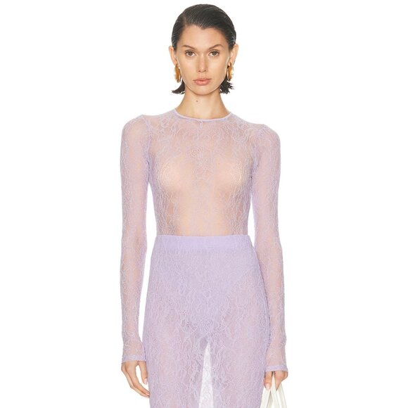 WARDROBE.NYC Lace Bodysuit in Lilac Purple - Picture 2 of 6